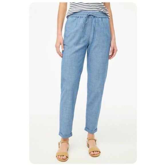 J. Crew Blue Chambray Drawstring Ankle Pant sz 16 100 cotton - Picture 1 of 7